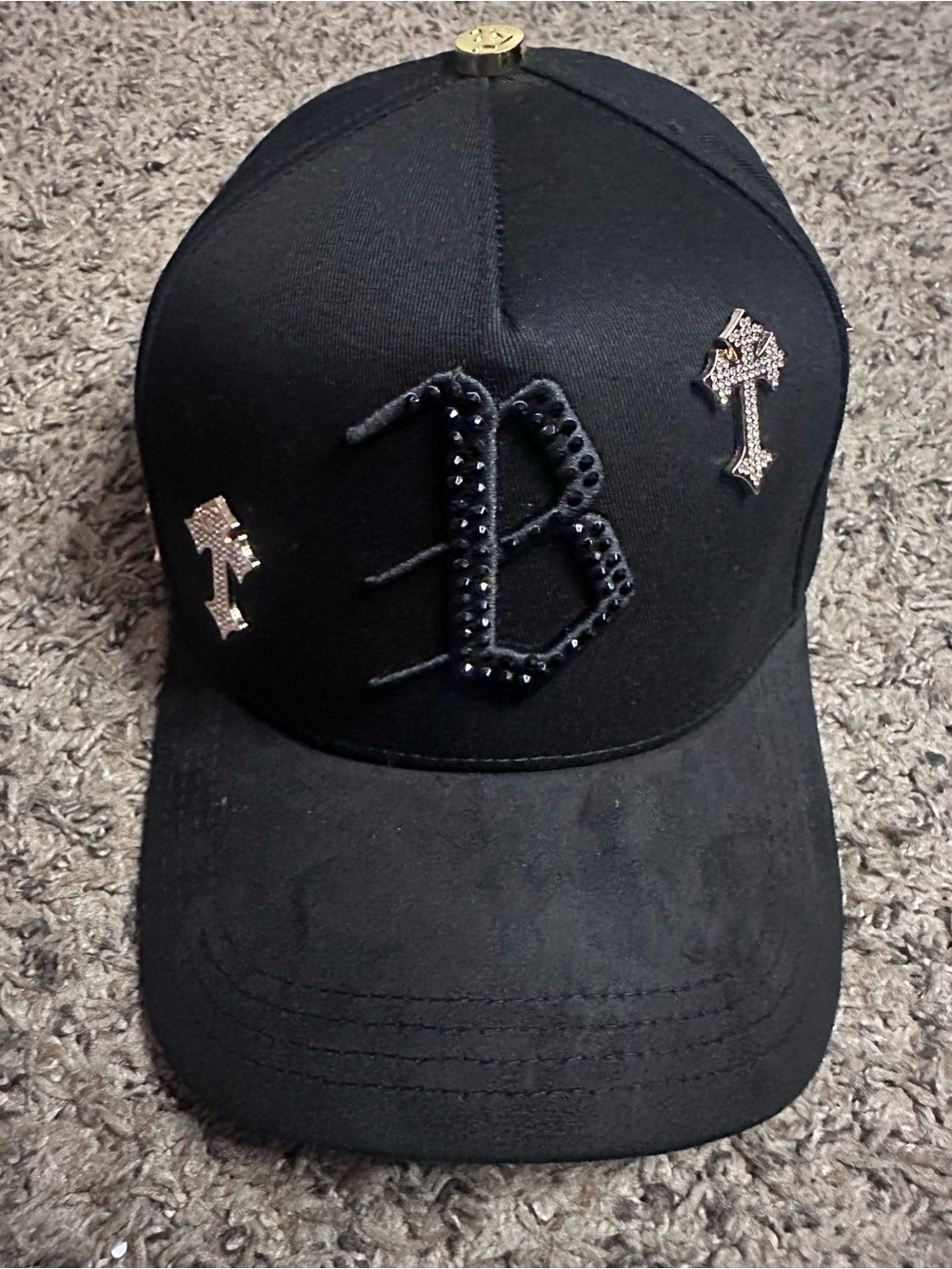 Barba Black Studded 'B' Cap with Cross Pins